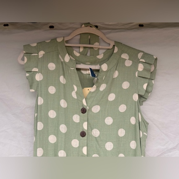 Monteau Green and White Polka Dot Midi Dress - Picture 3 of 8